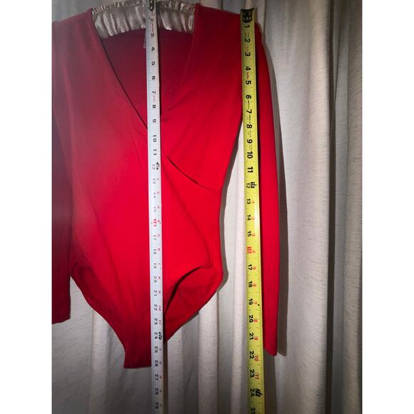 American Apparel Red Bodysuit M Cotton Long Sleeve Ballet Wrap Made USA Holiday - Picture 7 of 11